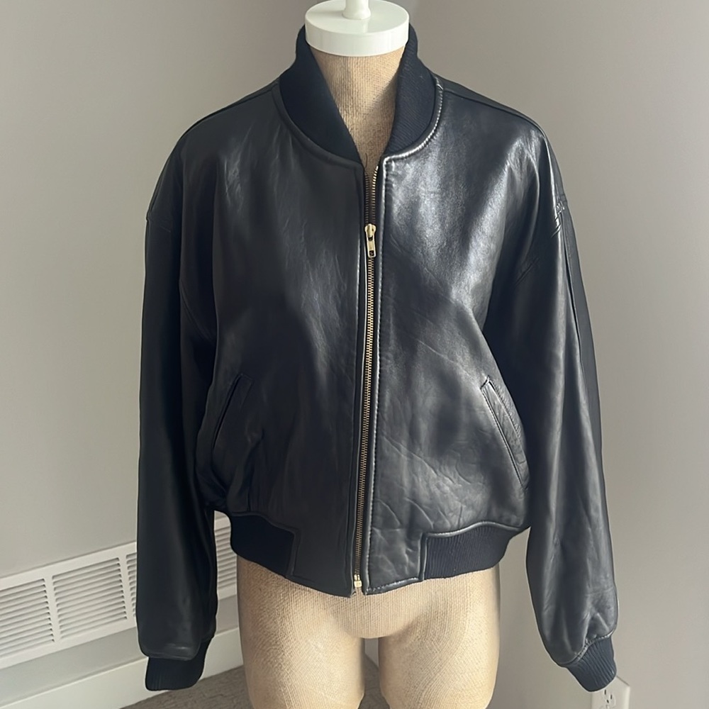 The Limited Black Leather Bomber Jacket Large